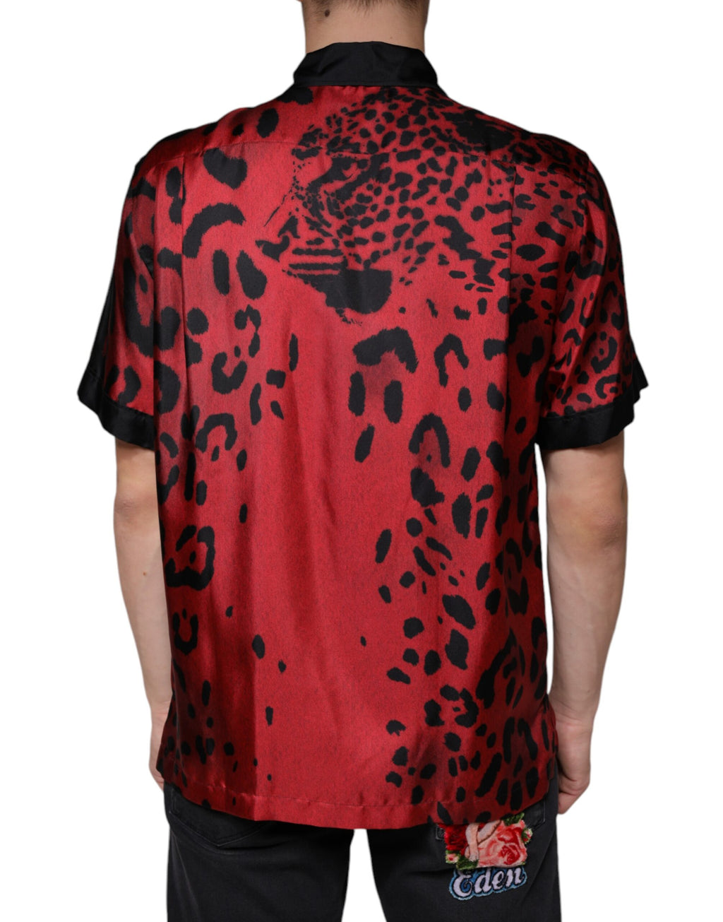 Red Leopard Silk Button-Down Casual Shirt