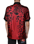Red Leopard Silk Button-Down Casual Shirt