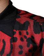 Red Leopard Silk Button-Down Casual Shirt