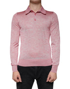 Rosa Polyester Langarm Herren Poloshirt