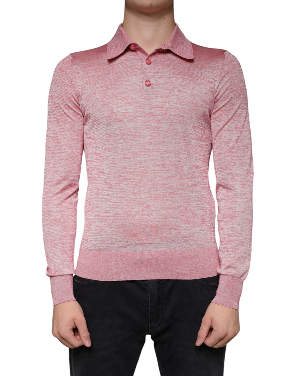 Rosa Polyester Langarm Herren Poloshirt