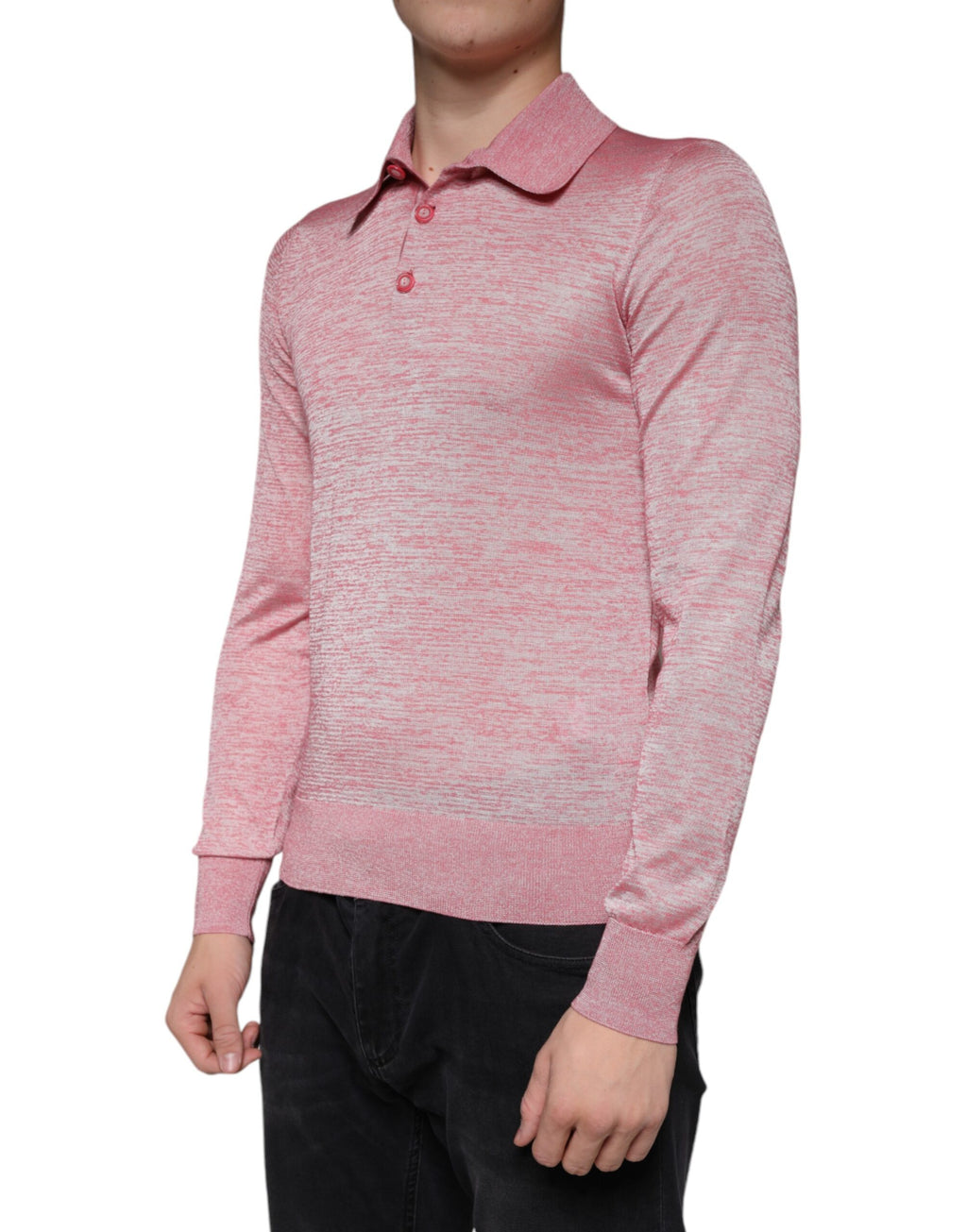 Rosa Polyester Langarm Herren Poloshirt