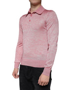 Rosa Polyester Langarm Herren Poloshirt