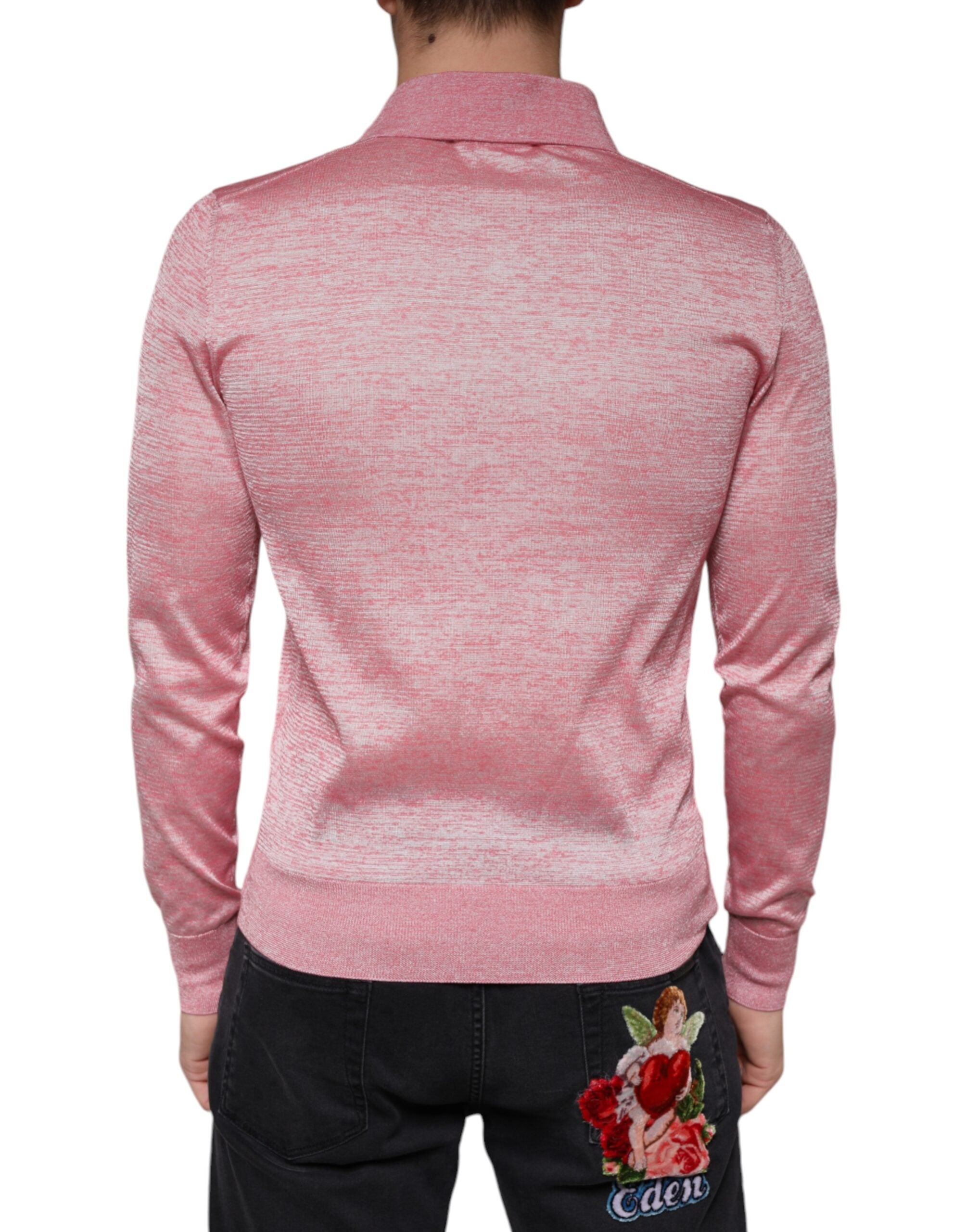Rosa Polyester Langarm Herren Poloshirt