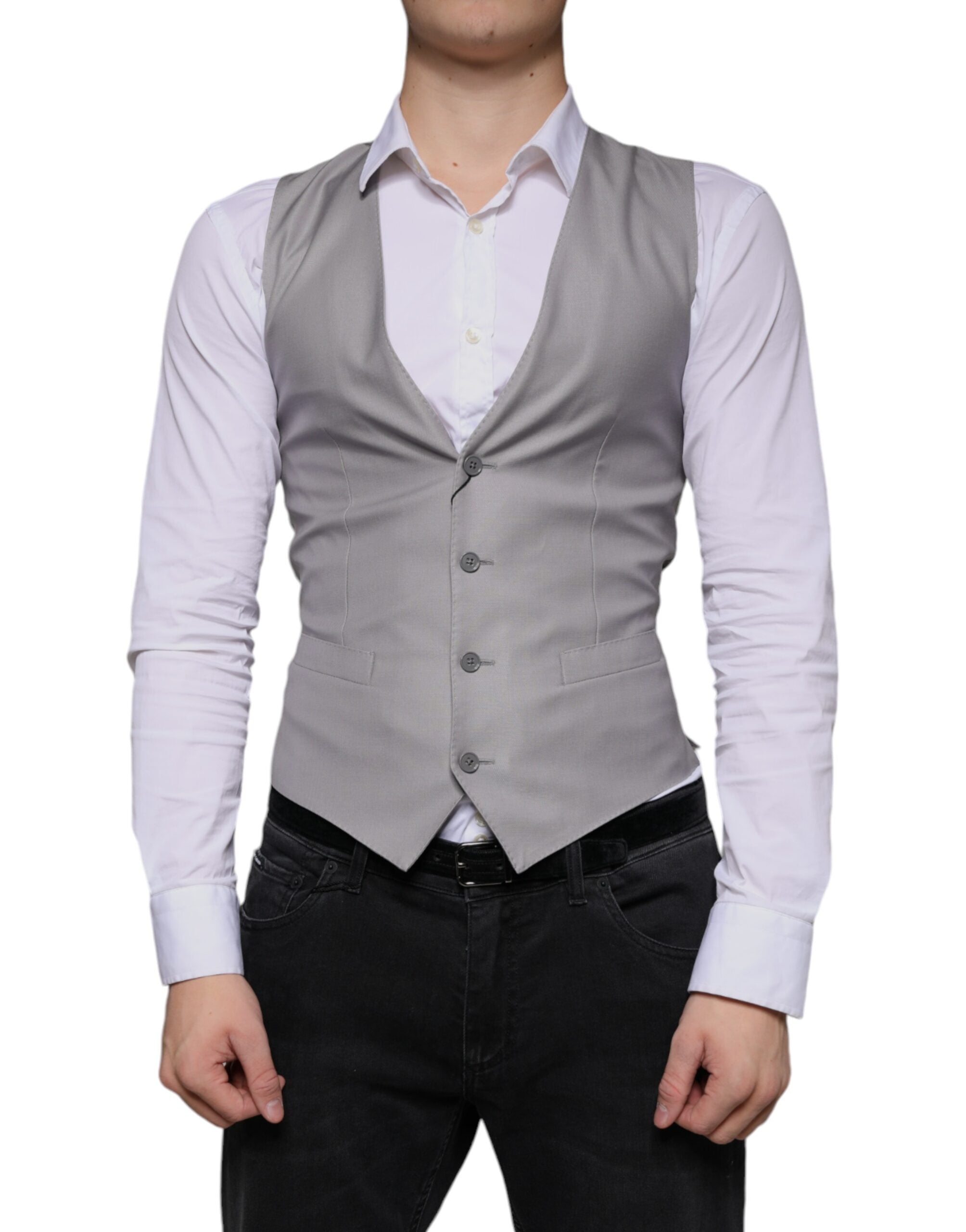 Hellgraue Weste aus Wolle für festliche Anlässe