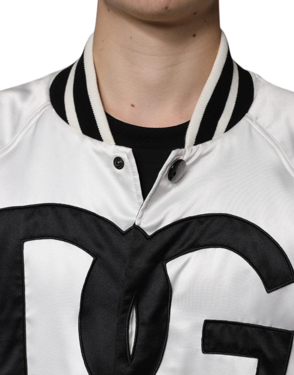 Weiße Polyester-Logo-Bomberjacke mit durchgehendem Reißverschluss