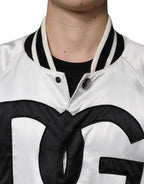 Weiße Polyester-Logo-Bomberjacke mit durchgehendem Reißverschluss