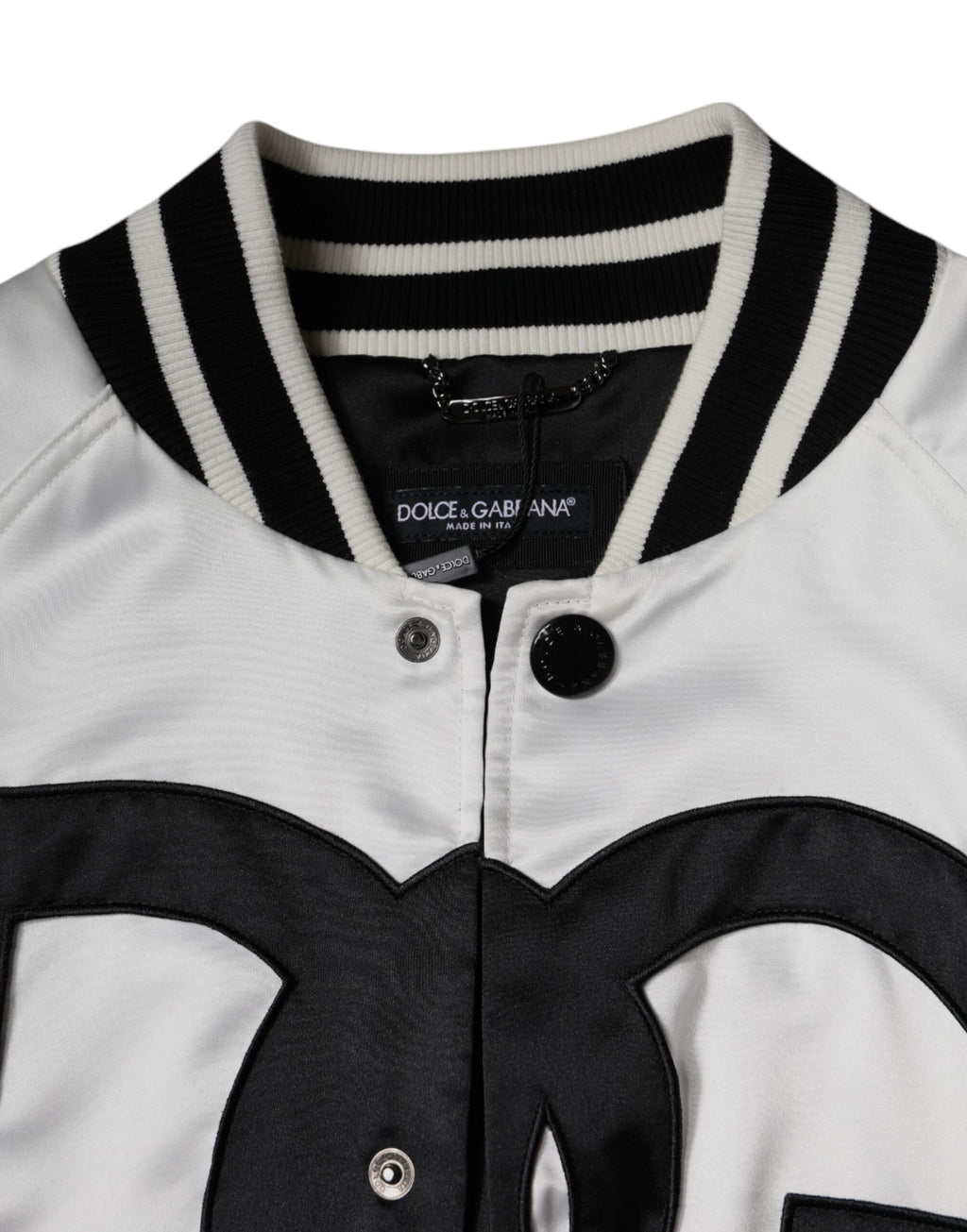 Weiße Polyester-Logo-Bomberjacke mit durchgehendem Reißverschluss