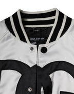 Weiße Polyester-Logo-Bomberjacke mit durchgehendem Reißverschluss