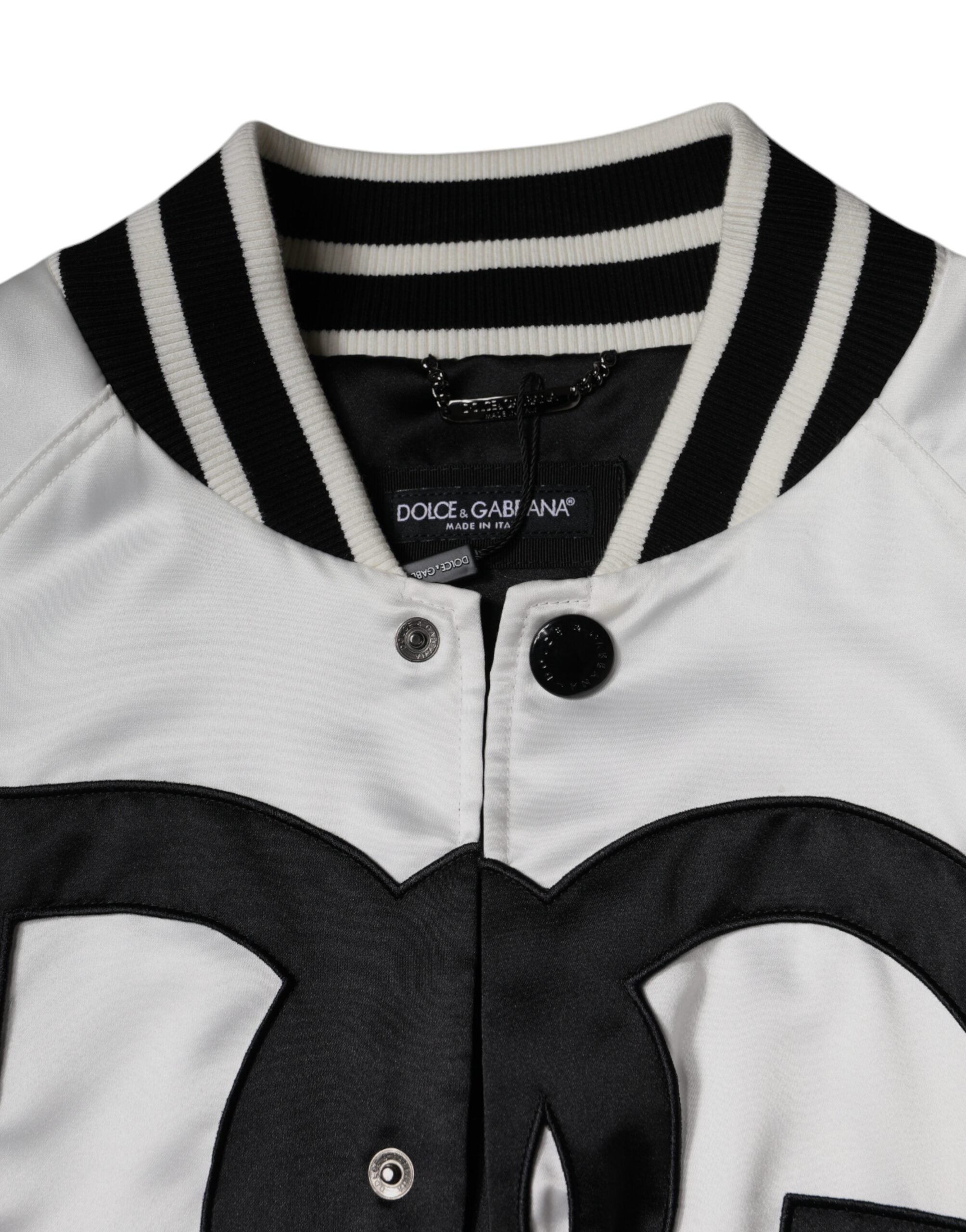 Weiße Polyester-Logo-Bomberjacke mit durchgehendem Reißverschluss