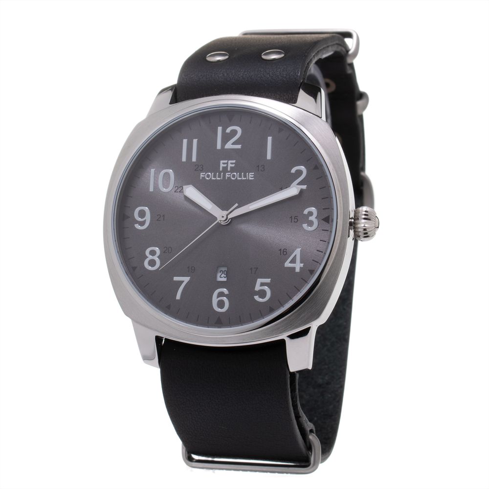 Uhr mit schwarzem Lederarmband