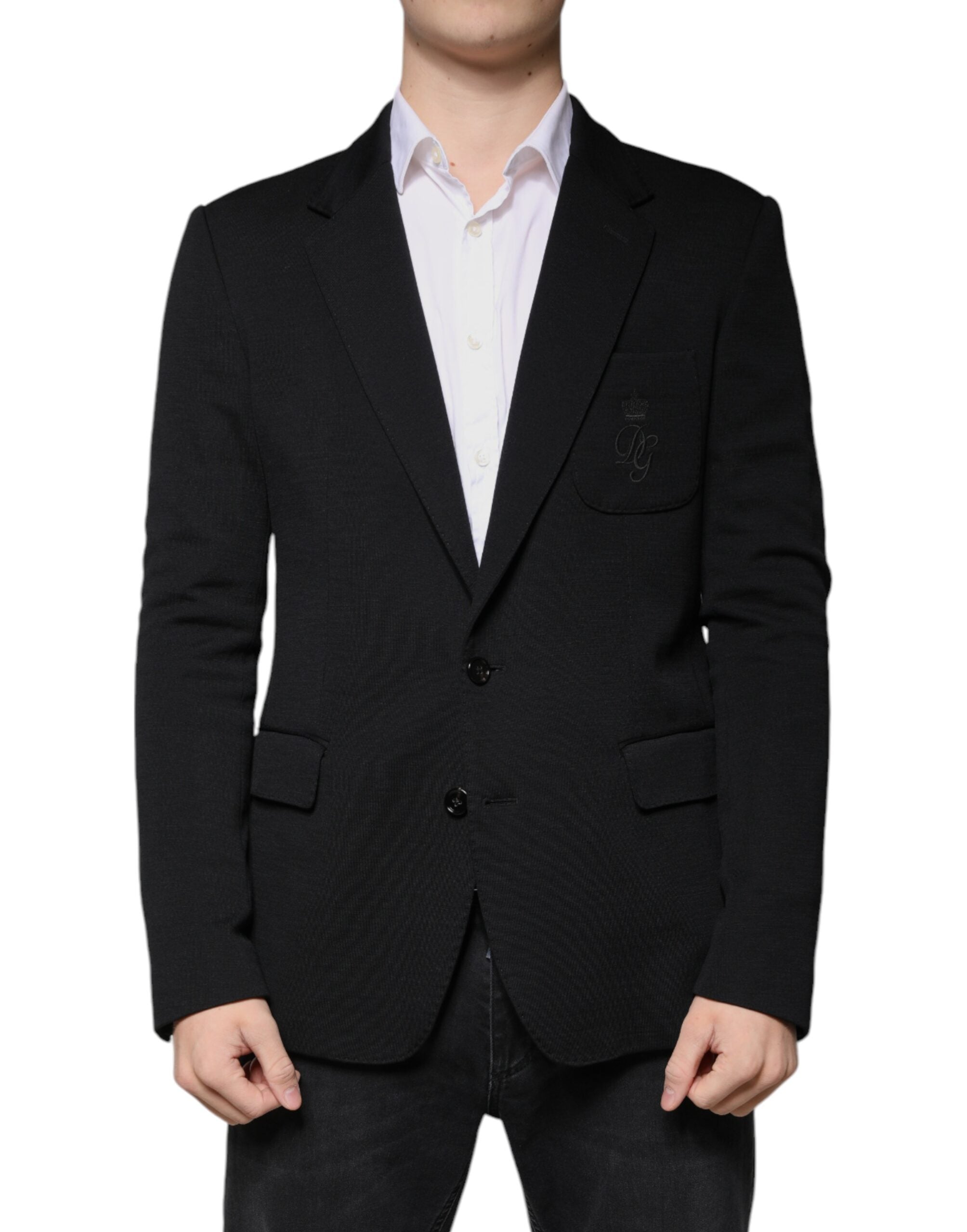 Einreihiger, schwarzer Blazer aus Wolle