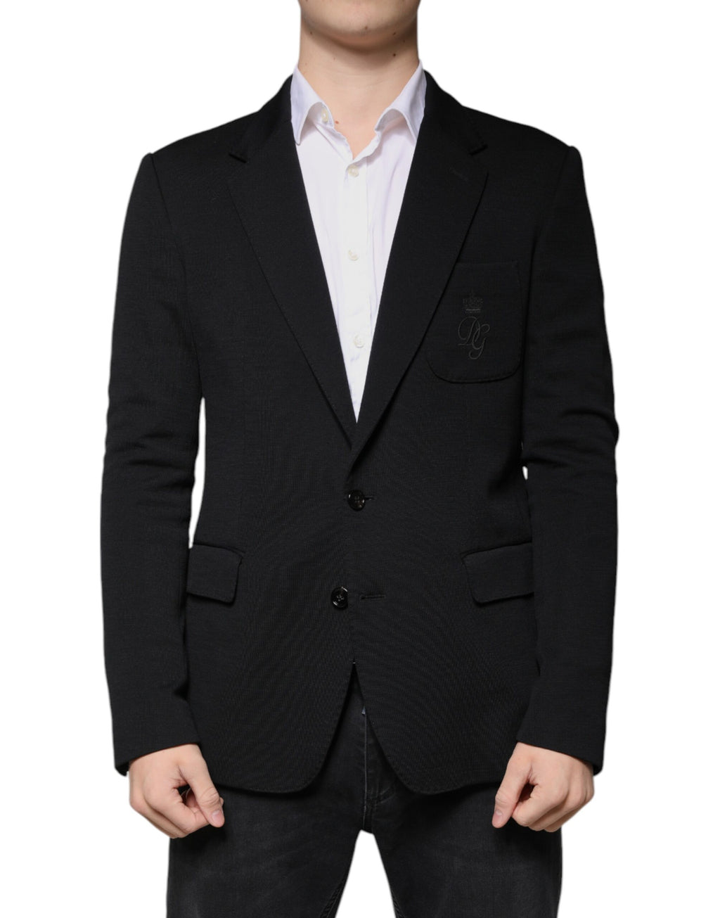 Einreihiger, schwarzer Blazer aus Wolle