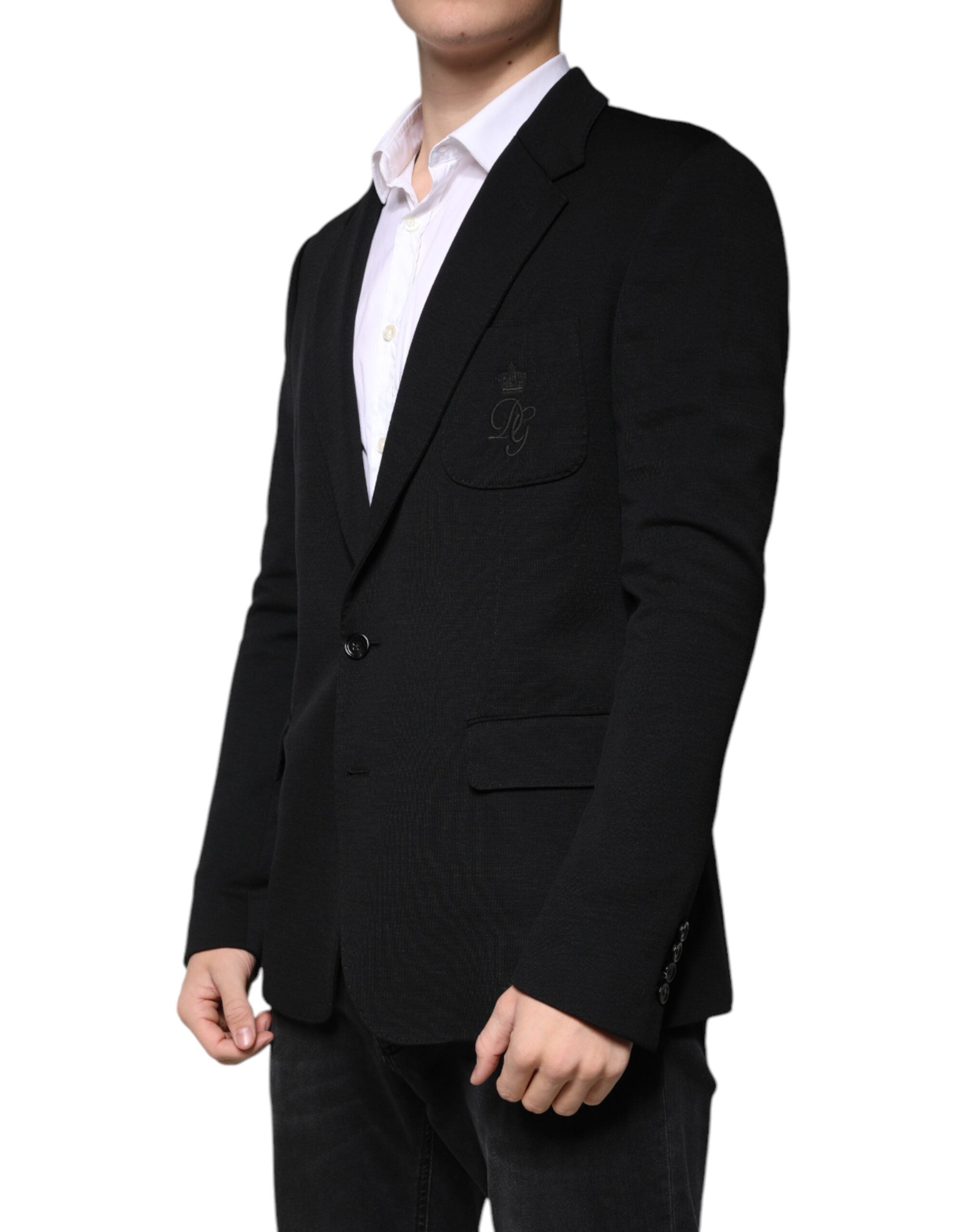 Einreihiger, schwarzer Blazer aus Wolle