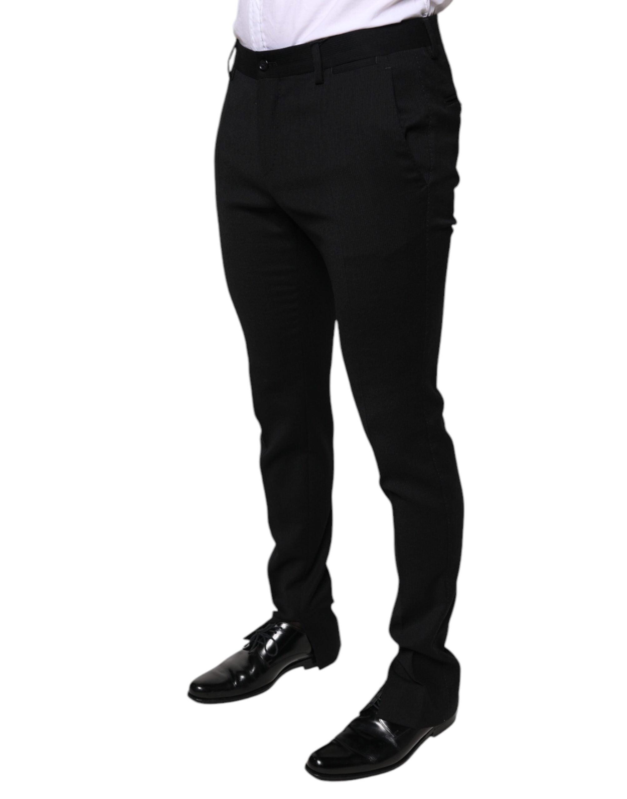 Schwarze Skinny-Anzughose aus Wolle
