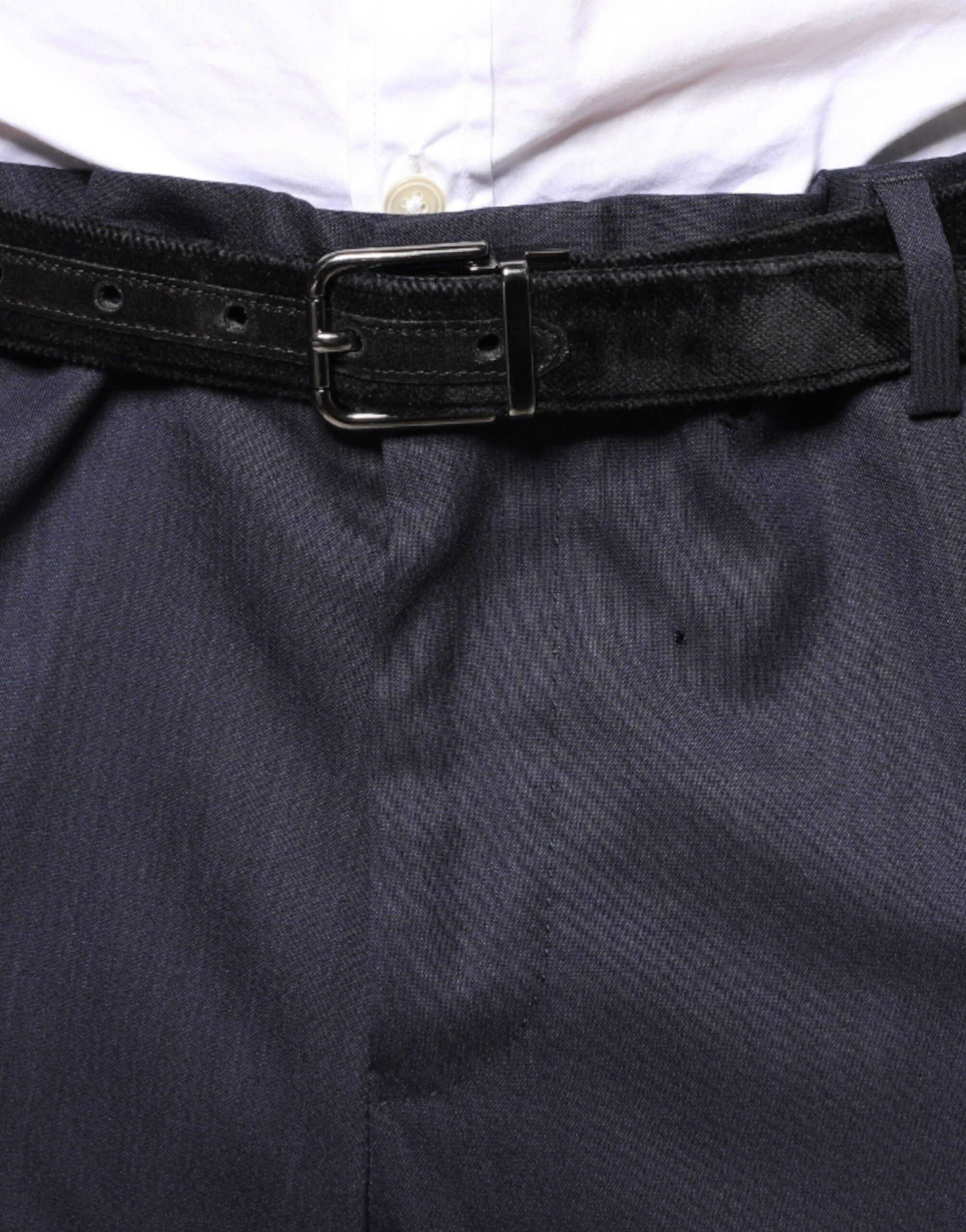 Blaue elegante schmal geschnittene Anzughose aus Wolle