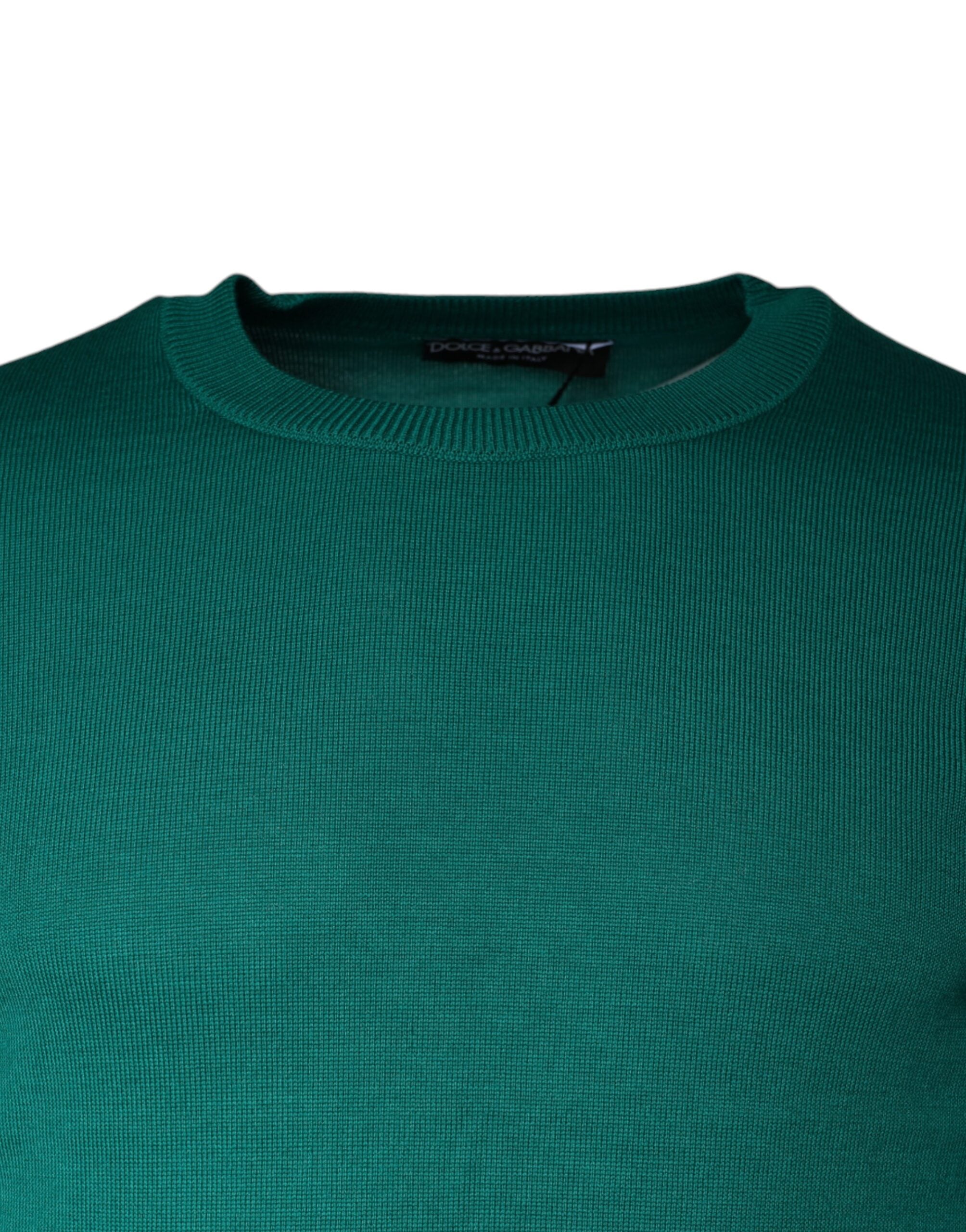 Grüner Wollstrickpullover mit Rundhalsausschnitt