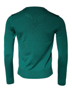 Grüner Wollstrickpullover mit Rundhalsausschnitt