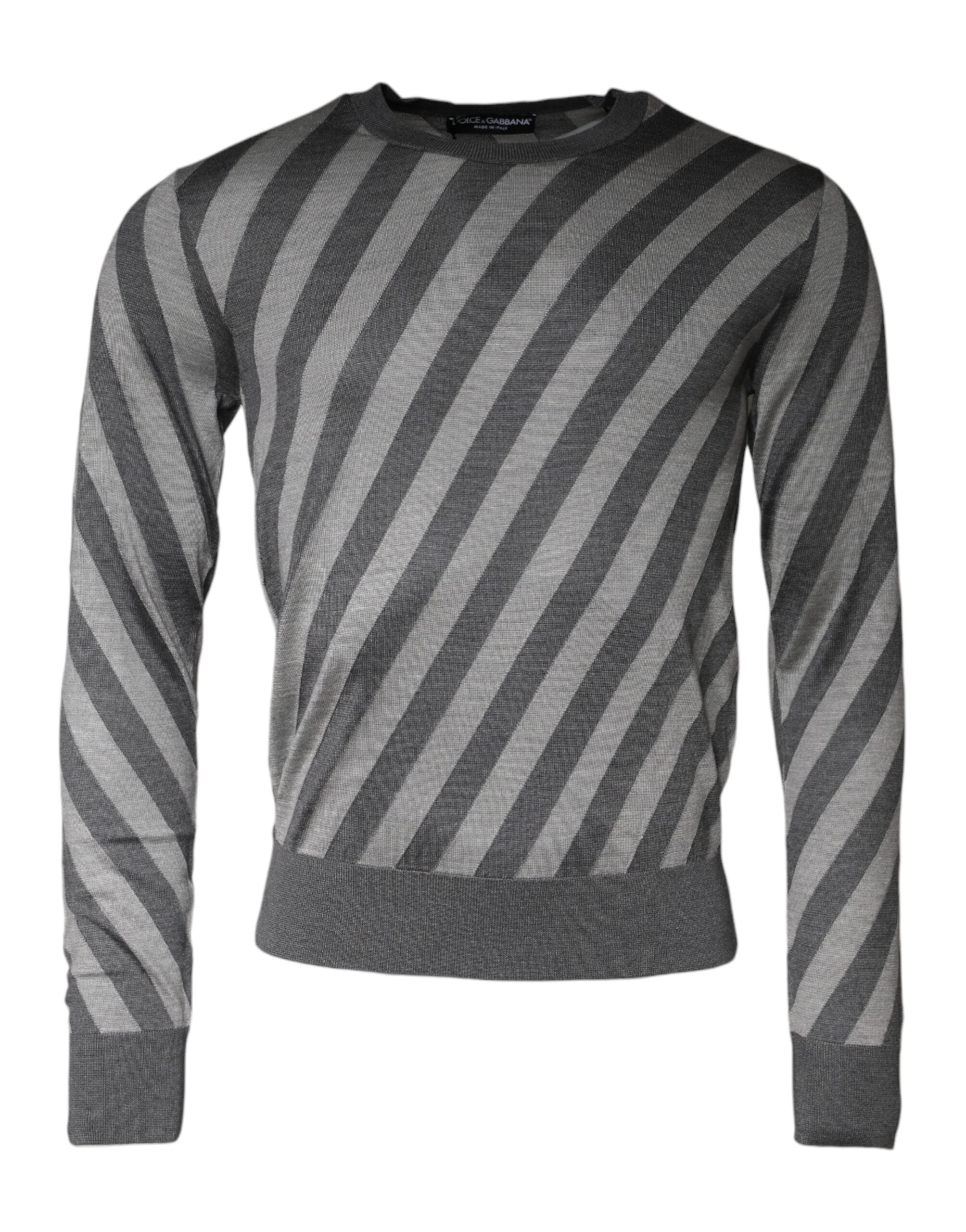 Grau gestreifter langärmliger Rundhals-Pullover