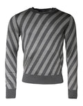 Grau gestreifter langärmliger Rundhals-Pullover