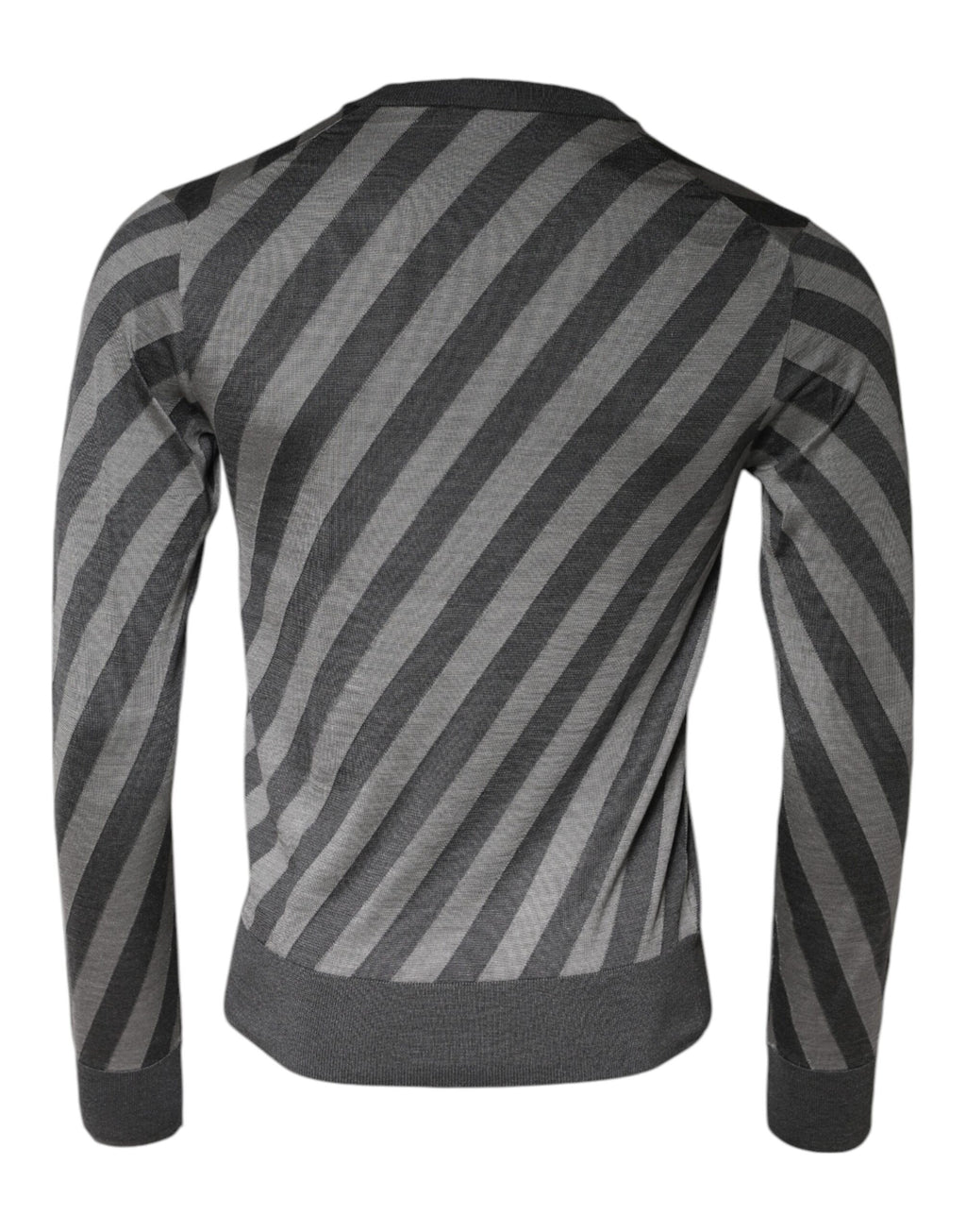 Grau gestreifter langärmliger Rundhals-Pullover