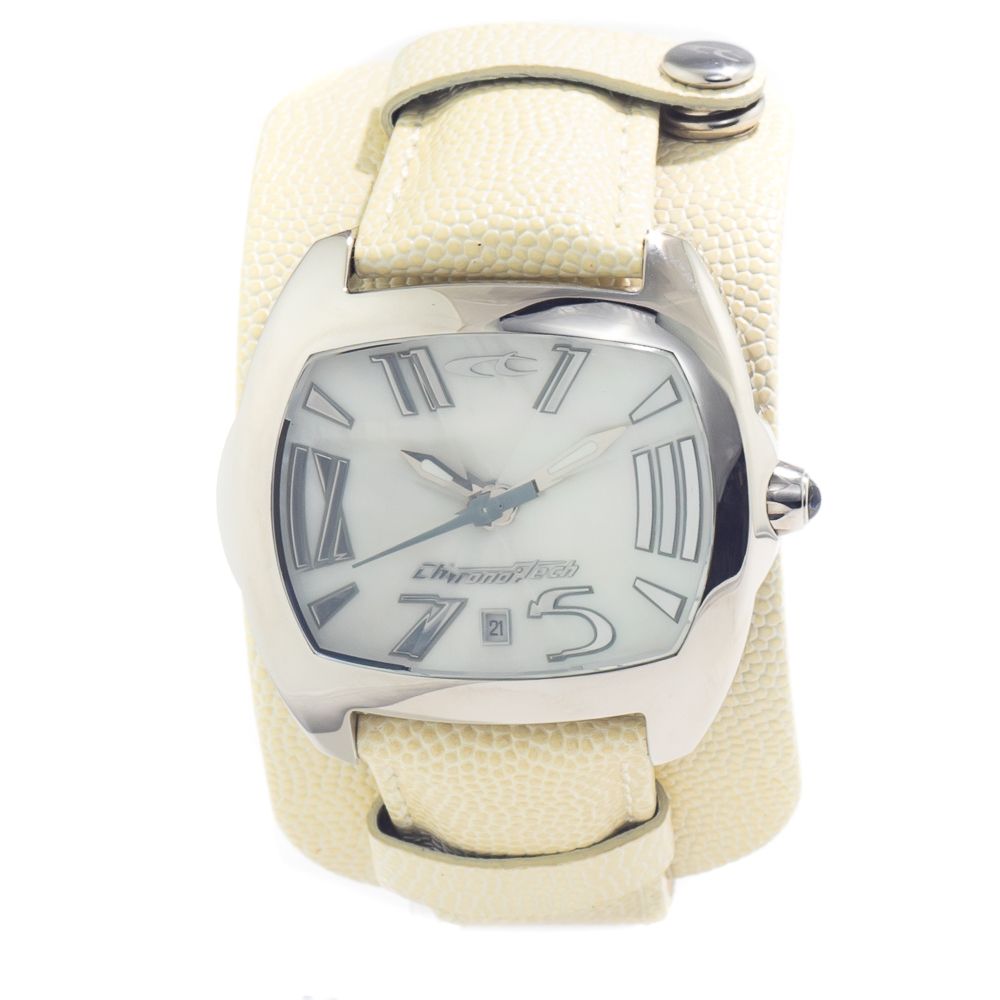 Beige Lederarmbanduhr