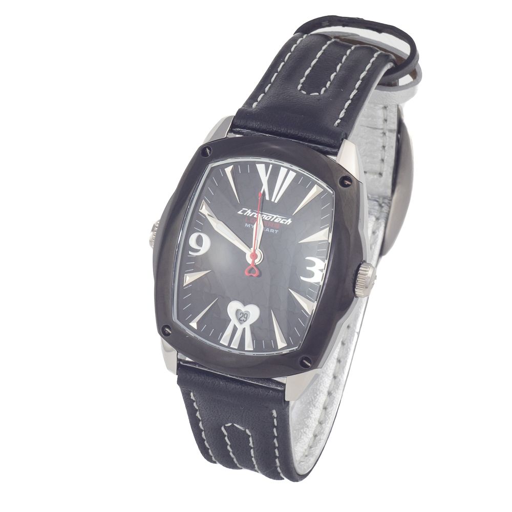 Schwarze Lederarmbanduhr