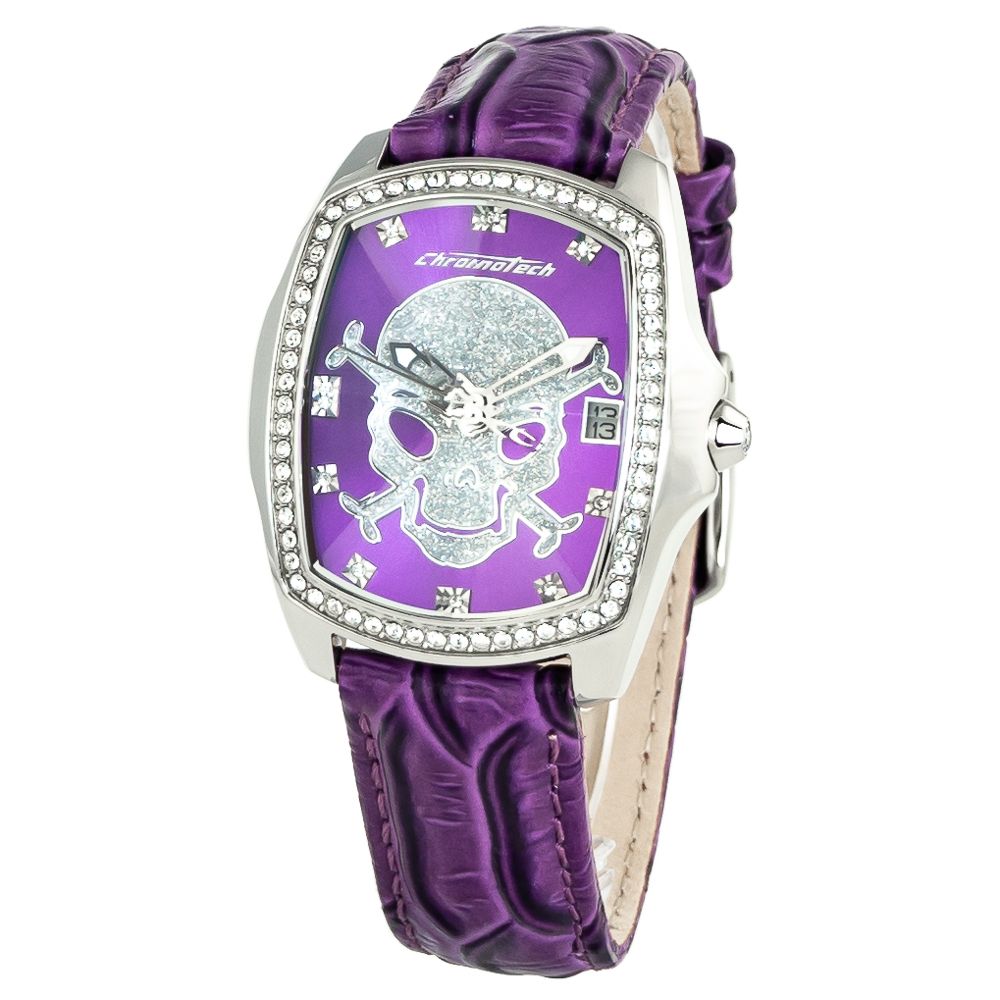 Orologio da polso con cinturino in pelle viola