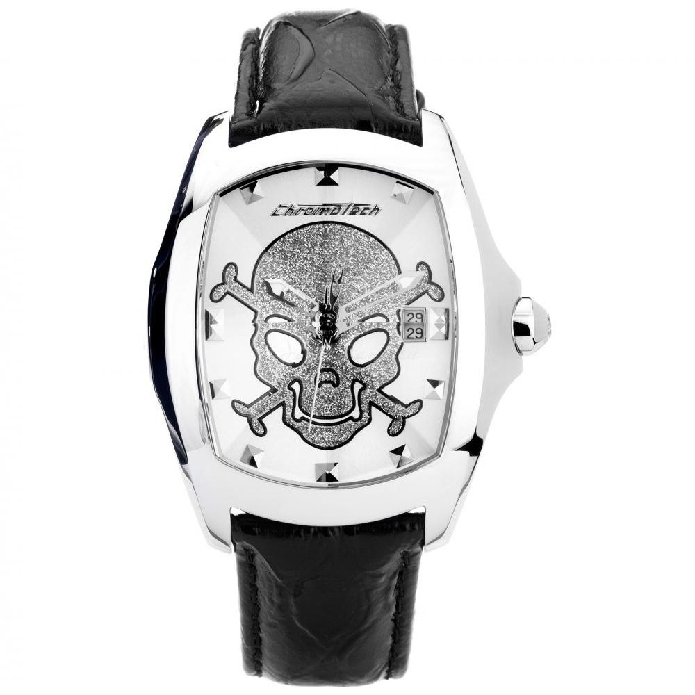 Schwarze Leder-Armbanduhr