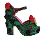 Grüne Brokat-Schlangenlederrosen-Kristallschuhe