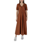 Braunes langes Leinenkleid