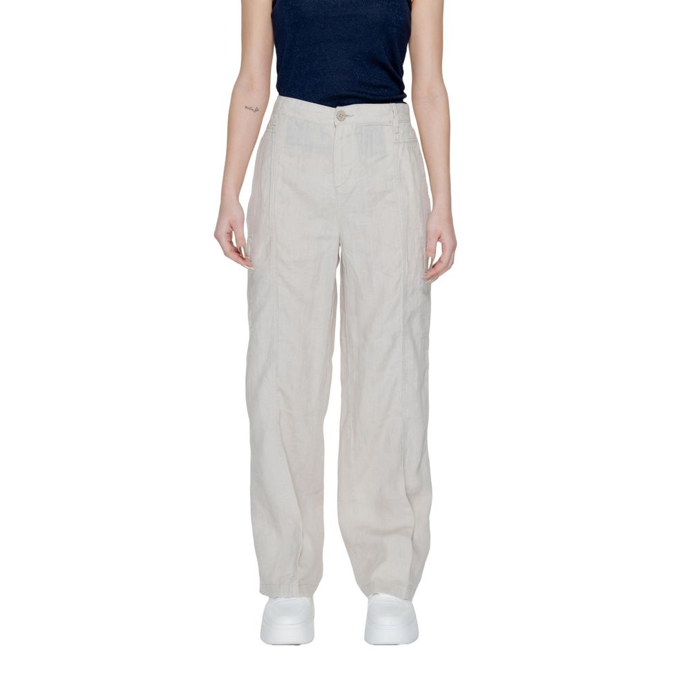 Beige Linen Flared Pants