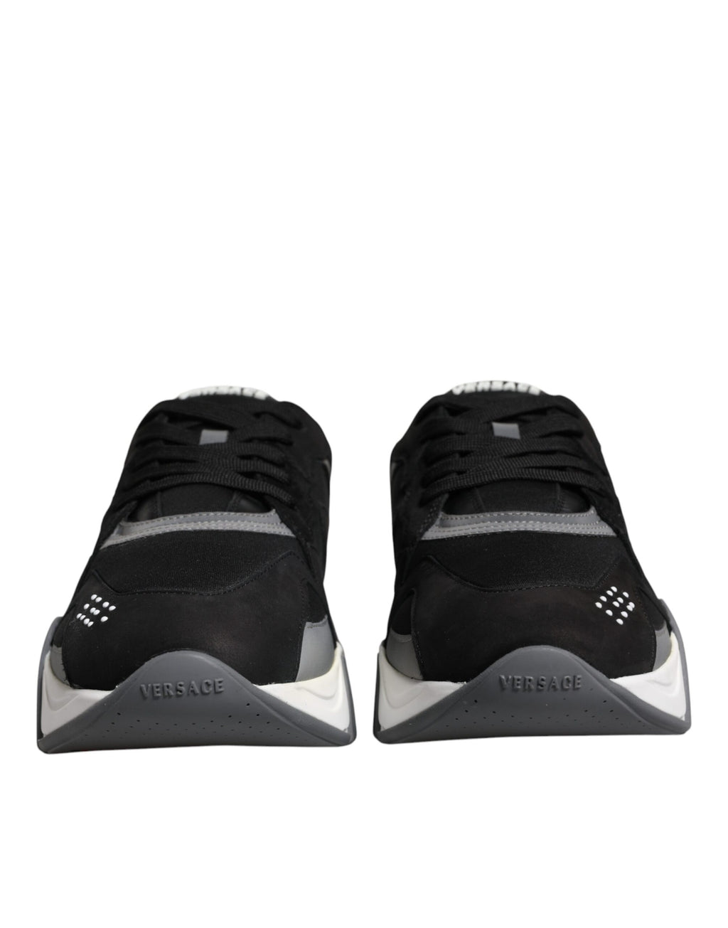 Schwarze Leder-Neopren Chunky Low Top Sneakers Squalo Schuhe