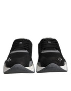 Schwarze Leder-Neopren Chunky Low Top Sneakers Squalo Schuhe