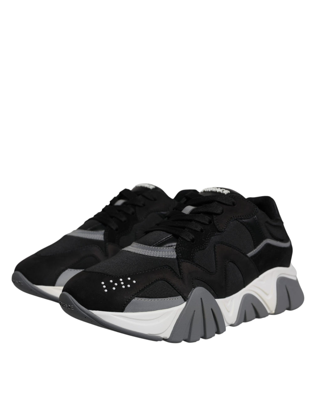 Schwarze Leder-Neopren Chunky Low Top Sneakers Squalo Schuhe