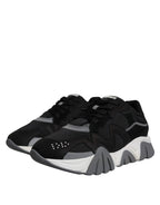 Schwarze Leder-Neopren Chunky Low Top Sneakers Squalo Schuhe