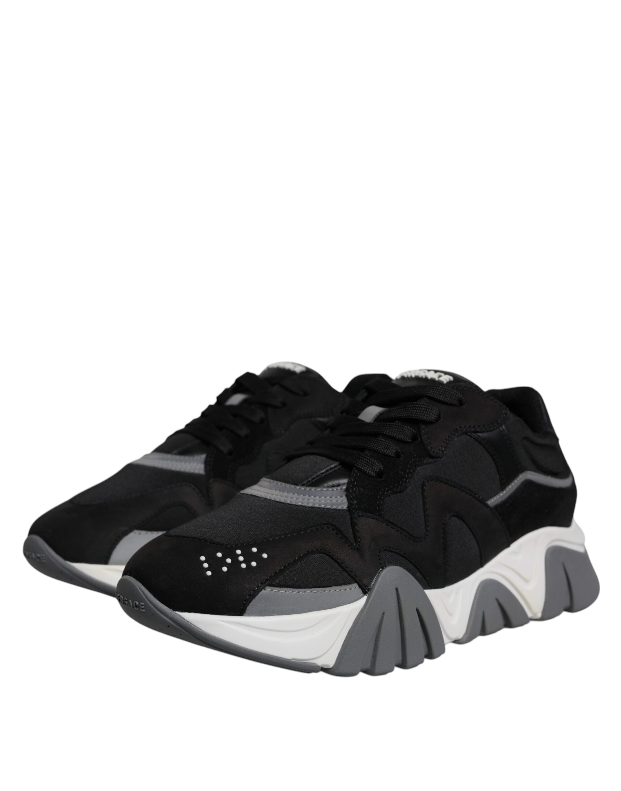Schwarze Leder-Neopren Chunky Low Top Sneakers Squalo Schuhe
