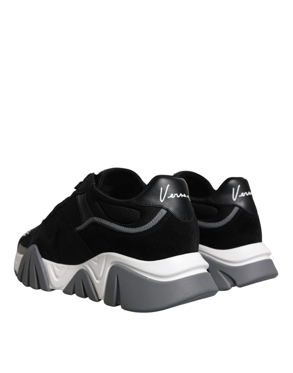 Schwarze Leder-Neopren Chunky Low Top Sneakers Squalo Schuhe