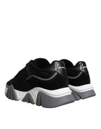 Schwarze Leder-Neopren Chunky Low Top Sneakers Squalo Schuhe