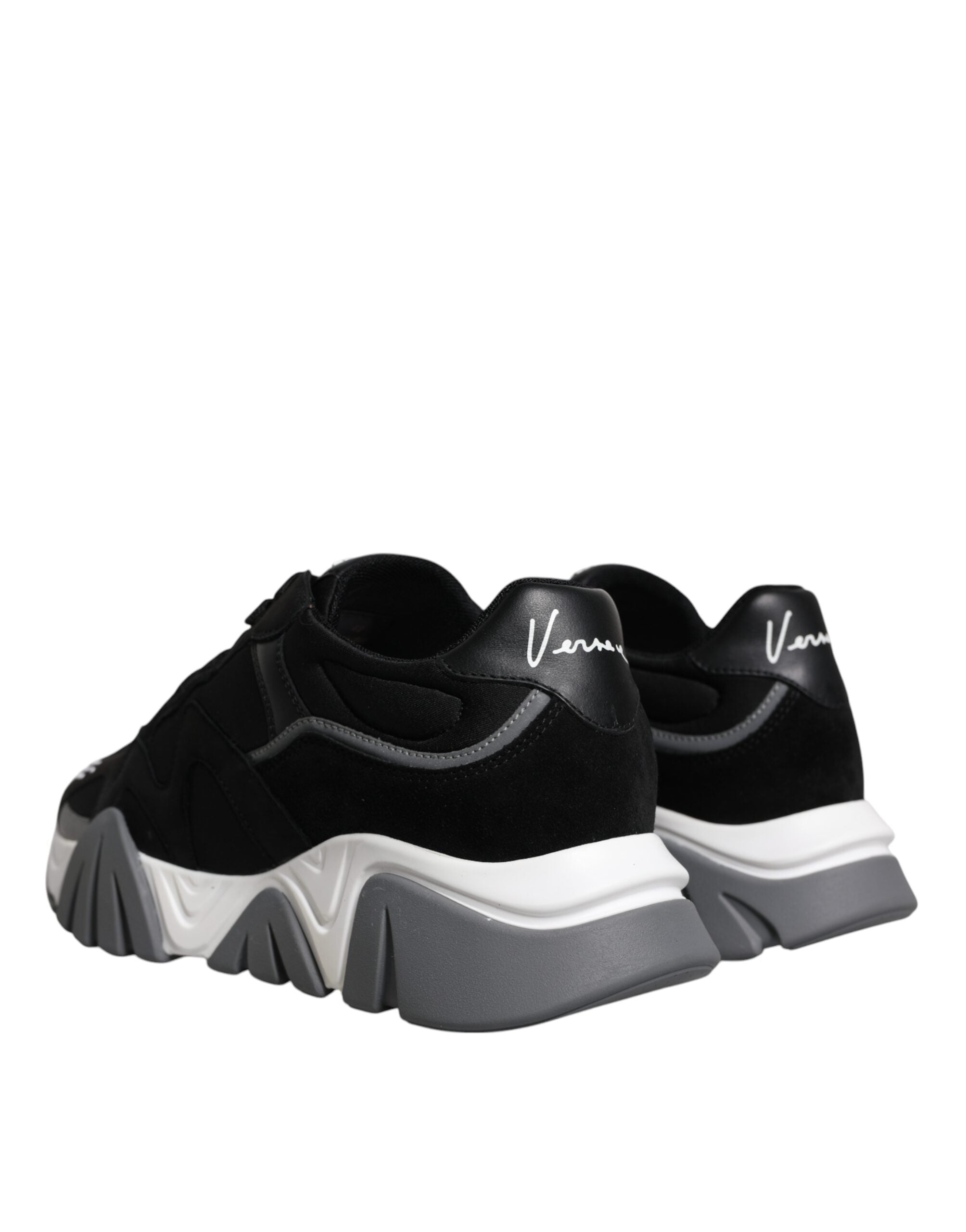 Schwarze Leder-Neopren Chunky Low Top Sneakers Squalo Schuhe