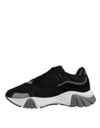 Schwarze Leder-Neopren Chunky Low Top Sneakers Squalo Schuhe