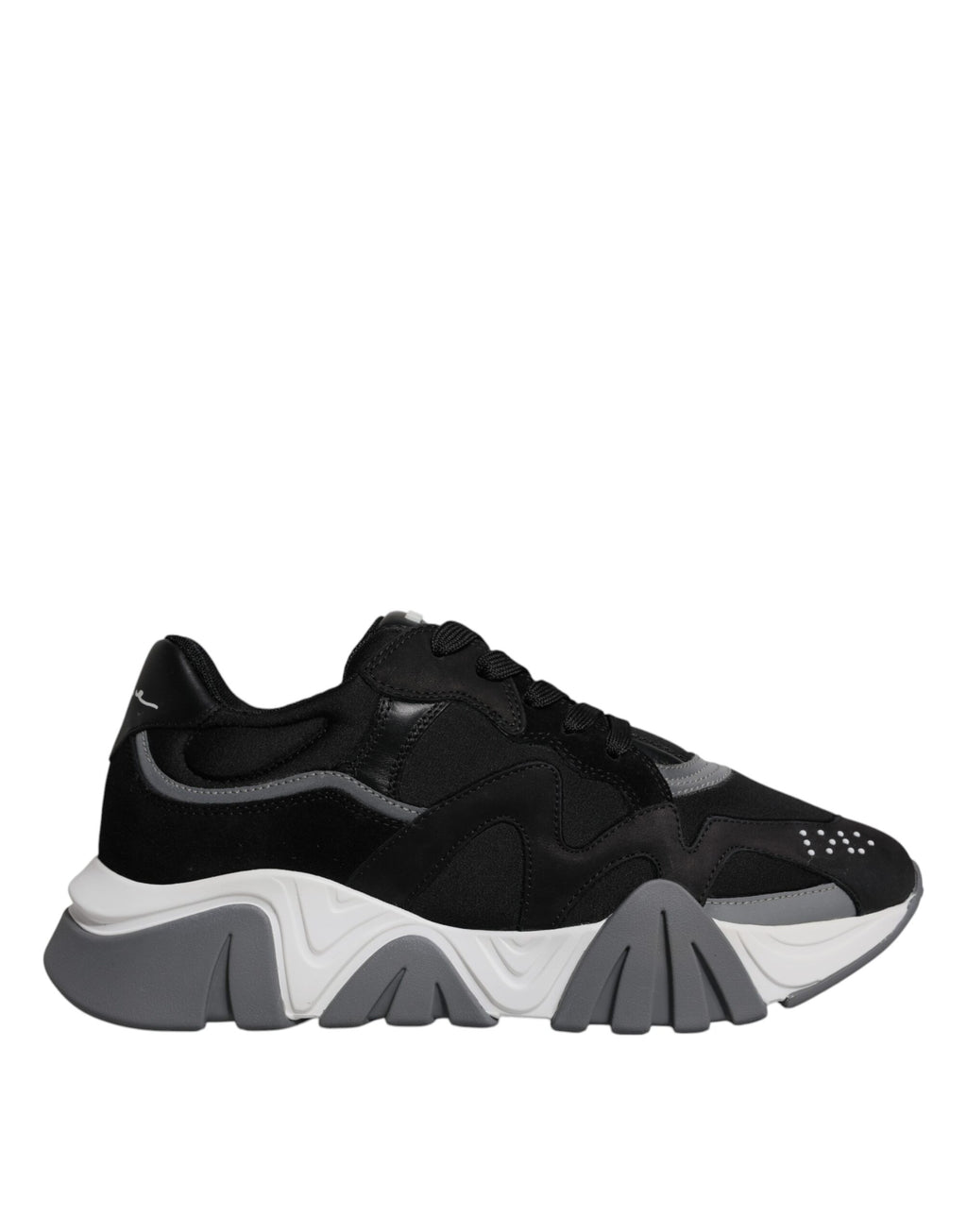 Schwarze Leder-Neopren Chunky Low Top Sneakers Squalo Schuhe