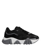 Schwarze Leder-Neopren Chunky Low Top Sneakers Squalo Schuhe