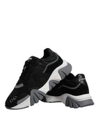 Schwarze Leder-Neopren Chunky Low Top Sneakers Squalo Schuhe