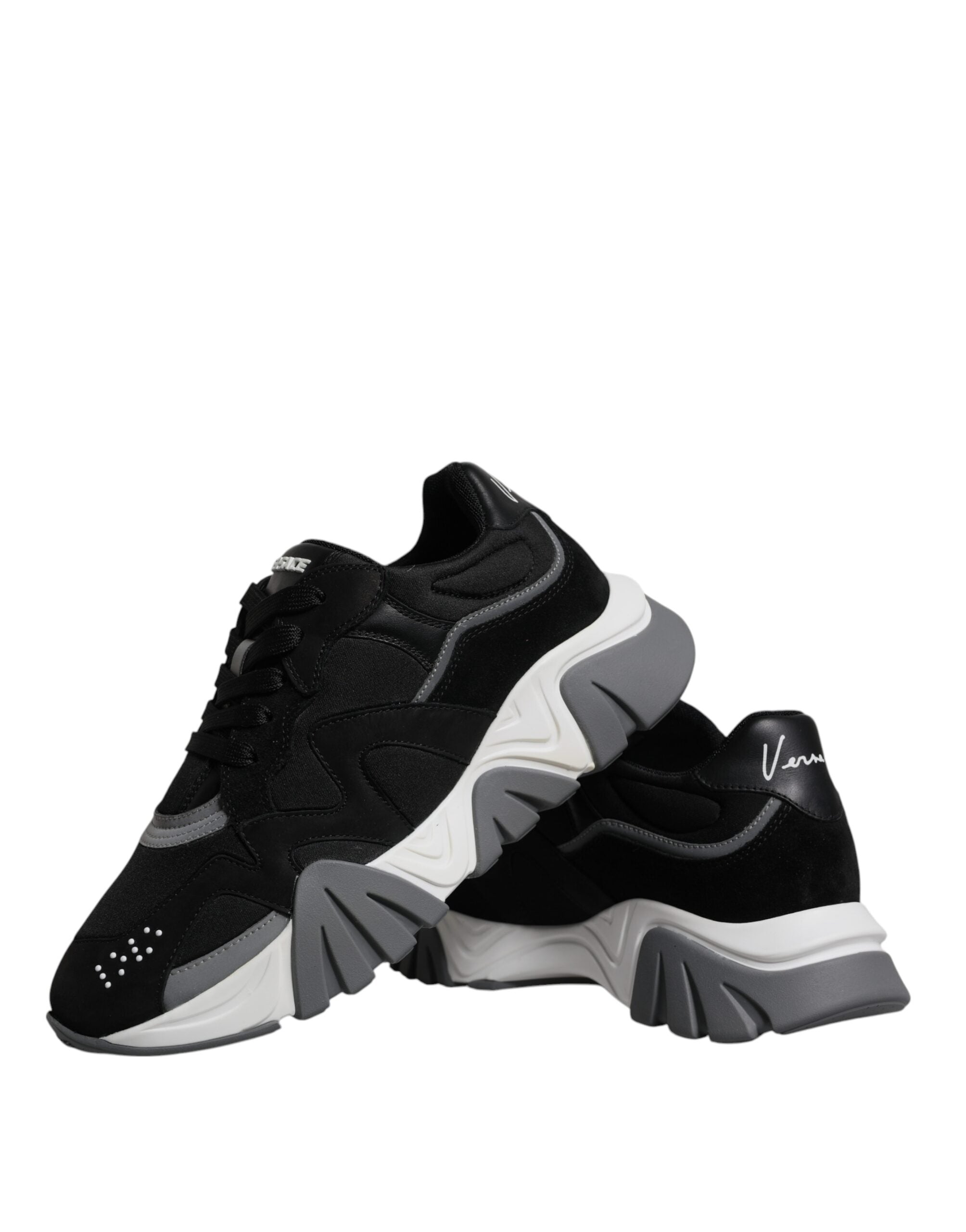 Schwarze Leder-Neopren Chunky Low Top Sneakers Squalo Schuhe