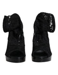 Schwarze Stretch-Stiefel aus Taormina-Spitze