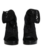 Schwarze Stretch-Stiefel aus Taormina-Spitze