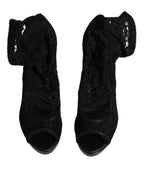 Schwarze Stretch-Stiefel aus Taormina-Spitze