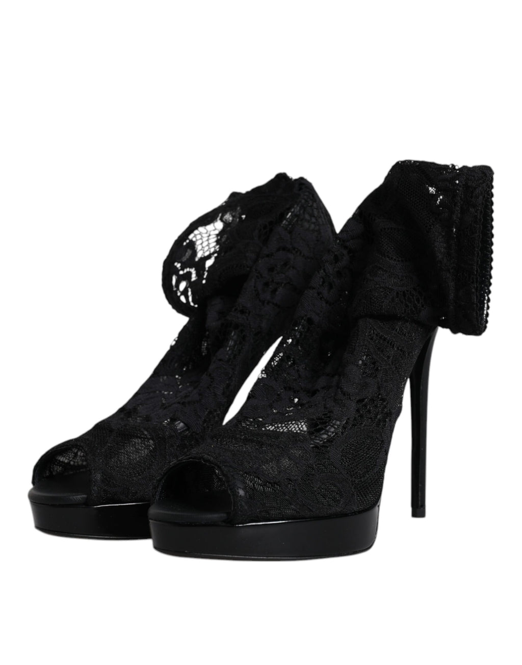 Schwarze Stretch-Stiefel aus Taormina-Spitze