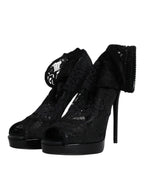 Schwarze Stretch-Stiefel aus Taormina-Spitze